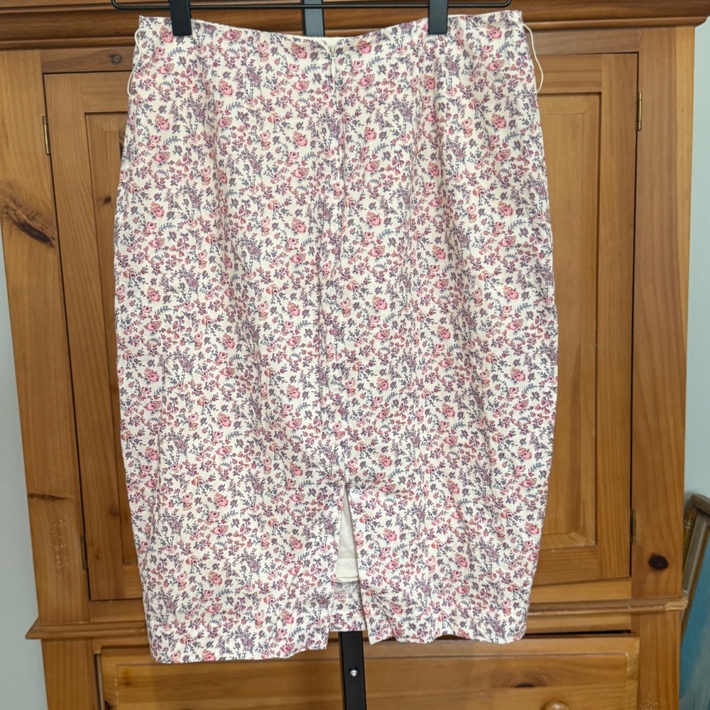 Antonio Melani Cotton Pencil Skirt Floral Ditsy Print 6 Cream Pink Cottagecore - Picture 4 of 7